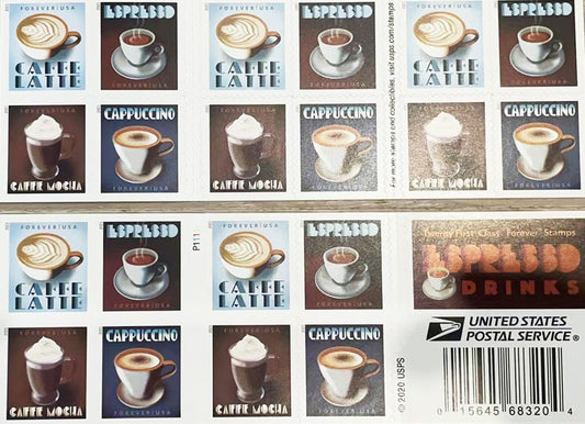 Espresso Drinks coffee Forever Postage Stamps - Mailboxes of Flushing