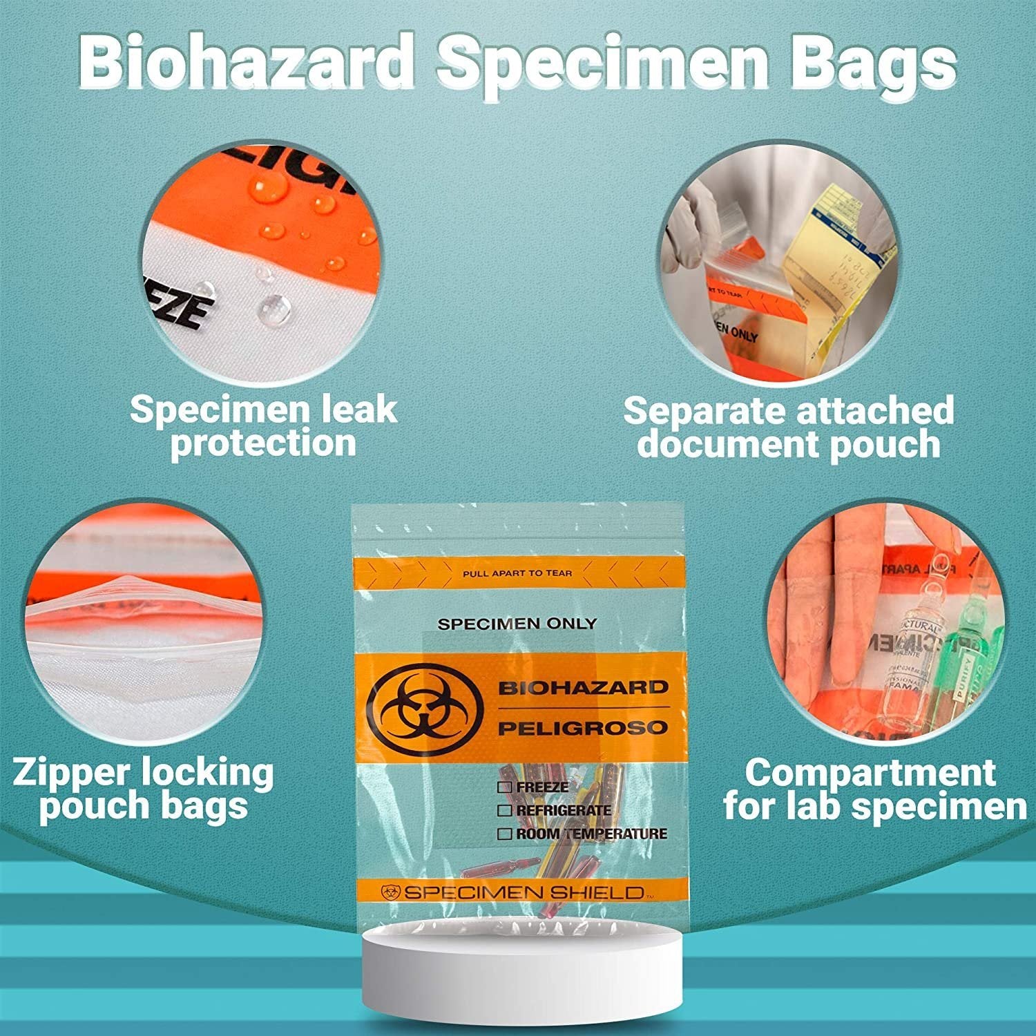 Pack of 100 Orange and Black Biohazard Specimen Bags 8 x 10 Zipper Bags Tear Pouch Bags 8x10 Thickness 2 Mil Seal Top Specimen Lab Bags 3 Wall for Shipping Packaging Specimens; Wholesale Price - Mailboxes of Flushing