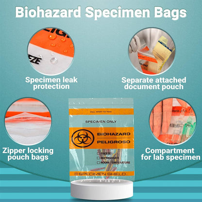 Pack of 100 Orange and Black Biohazard Specimen Bags 8 x 10 Zipper Bags Tear Pouch Bags 8x10 Thickness 2 Mil Seal Top Specimen Lab Bags 3 Wall for Shipping Packaging Specimens; Wholesale Price - Mailboxes of Flushing