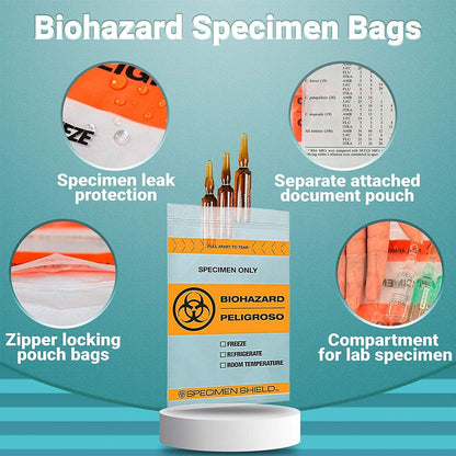 Pack of 100 Orange and Black Biohazard Specimen Bags 6 x 9 Zipper Bags Tear Pouch Bags 6x9 Thickness 2 Mil Seal Top Specimen Lab Transport Bags for Shipping Packaging Specimens; Wholesale Price - Mailboxes of Flushing