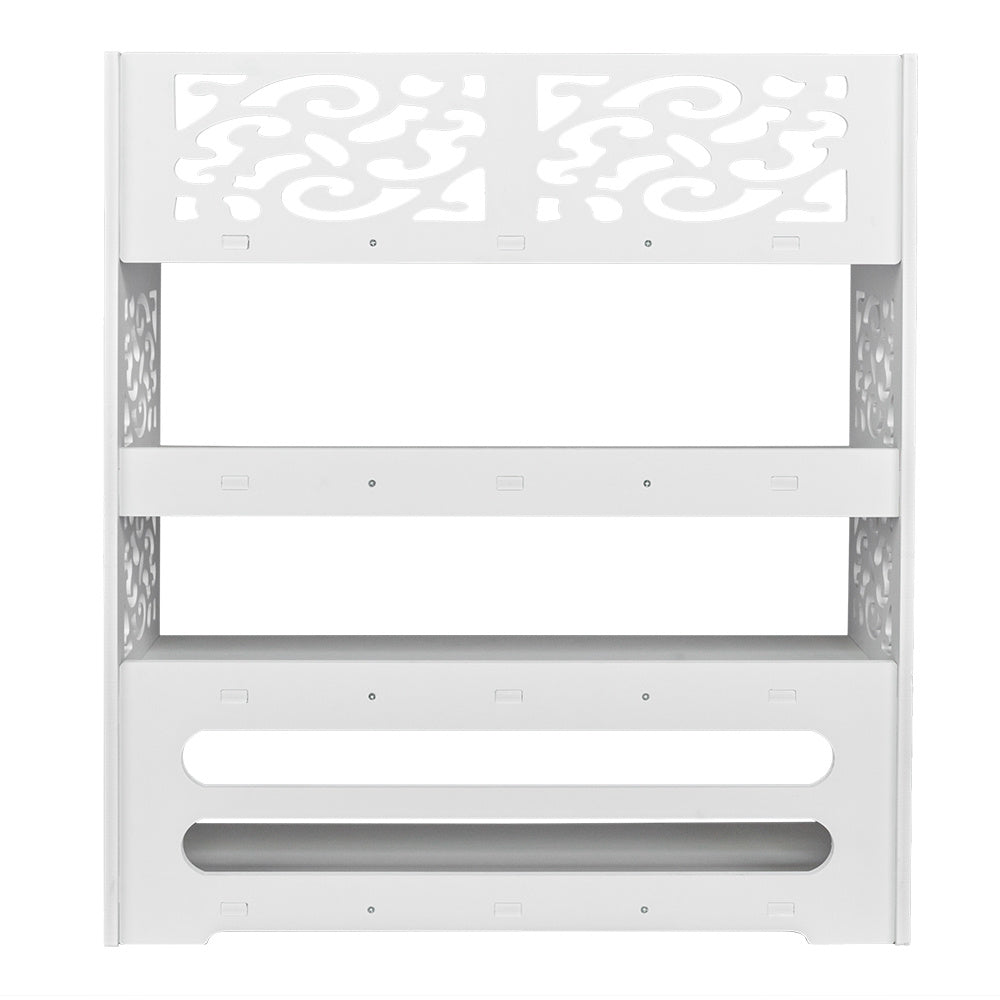 Free shipping Wood-plastic Board Four Tiers Carved Shoe Rack White YJ - Mailboxes of Flushing
