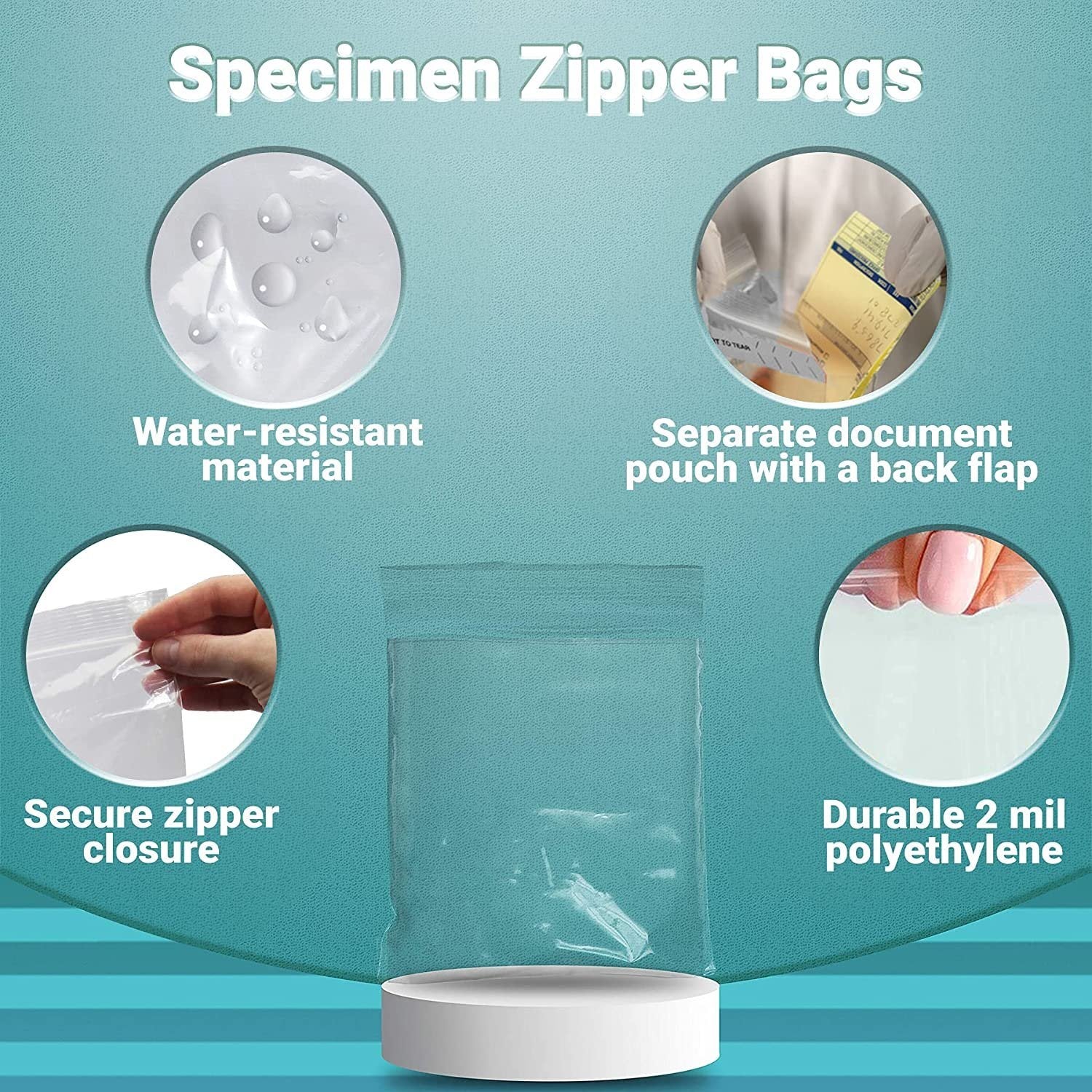 Pack of 100 Specimen Zipper Bags 6 x 9 Clear Specimen Bags 6x9 with Document Pouch and Back Flap Plain Bags Thickness 2 Mil Unprinted Transport Bags for Shipping Packaging Specimens - Mailboxes of Flushing