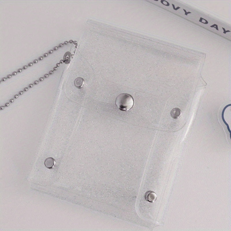 Transparent Glitter Card Holder, Mini Snap Button Coin Purse, Cute Card Storage Bag With Keychain - Mailboxes of Flushing