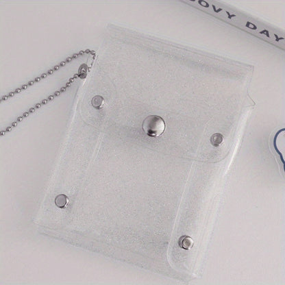 Transparent Glitter Card Holder, Mini Snap Button Coin Purse, Cute Card Storage Bag With Keychain - Mailboxes of Flushing