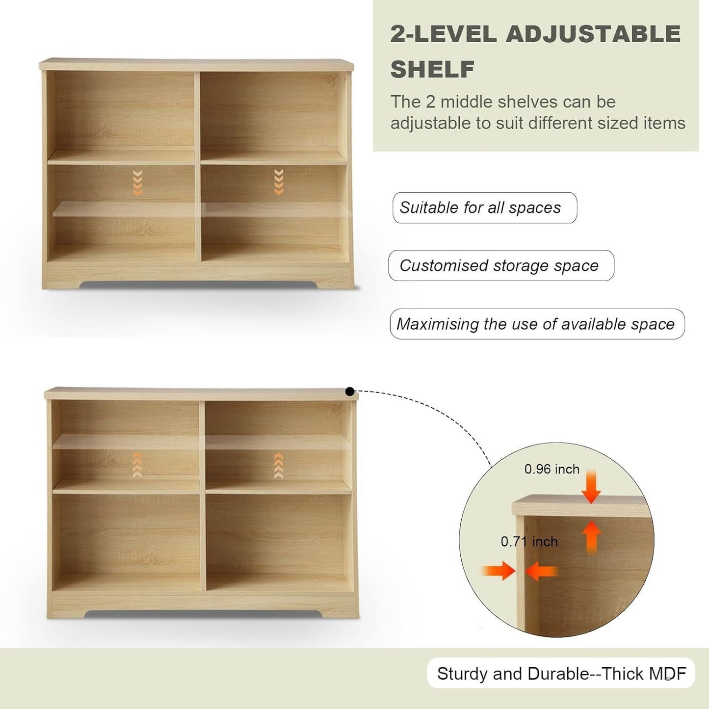 bookshelf with open adjustable bookshelf, 2-layer bookshelf, 4-bucket bookshelf organizer, small bookshelf, wooden storage cabinet in living room and office - Mailboxes of Flushing