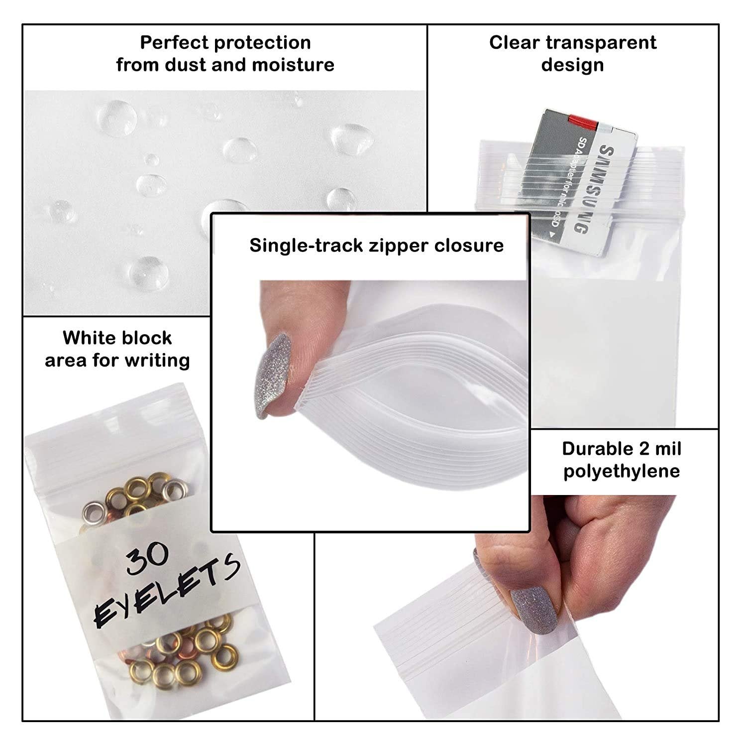 Pack of 1000 Clear Zipper Bags. Assortment 4 mil Clear Seal Top Plastic Bags. 10 Sizes of Zip top Polyethylene Bags for Shipping and Storage. Resealable; Reusable. - Mailboxes of Flushing