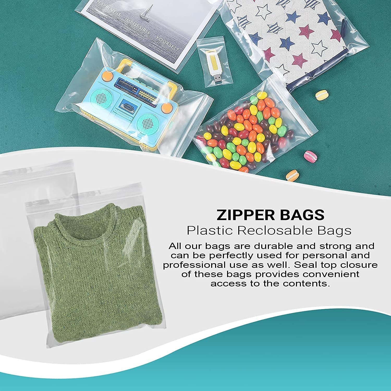 Pack of 1000 Clear Zipper Bags. Assortment 2 mil Clear Seal Top Plastic Bags. 10 Sizes of Zip top Polyethylene Bags for Shipping and Storage. Resealable. - Mailboxes of Flushing