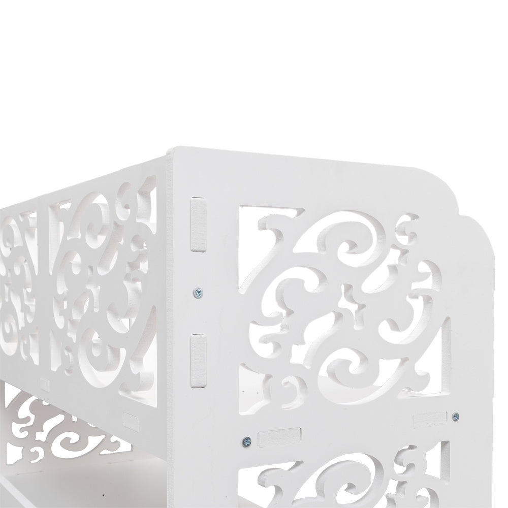 Free shipping Wood-plastic Board Four Tiers Carved Shoe Rack White YJ - Mailboxes of Flushing