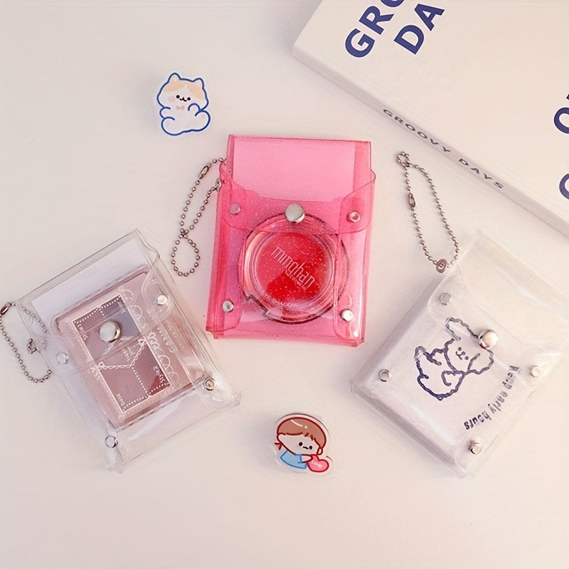 Transparent Glitter Card Holder, Mini Snap Button Coin Purse, Cute Card Storage Bag With Keychain - Mailboxes of Flushing