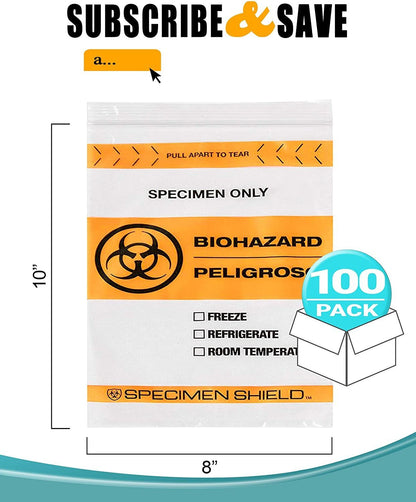 Pack of 100 Orange and Black Biohazard Specimen Bags 8 x 10 Zipper Bags Tear Pouch Bags 8x10 Thickness 2 Mil Seal Top Specimen Lab Bags 3 Wall for Shipping Packaging Specimens; Wholesale Price - Mailboxes of Flushing