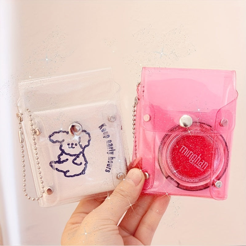 Transparent Glitter Card Holder, Mini Snap Button Coin Purse, Cute Card Storage Bag With Keychain - Mailboxes of Flushing
