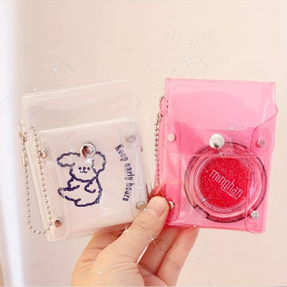 Transparent Glitter Card Holder, Mini Snap Button Coin Purse, Cute Card Storage Bag With Keychain - Mailboxes of Flushing