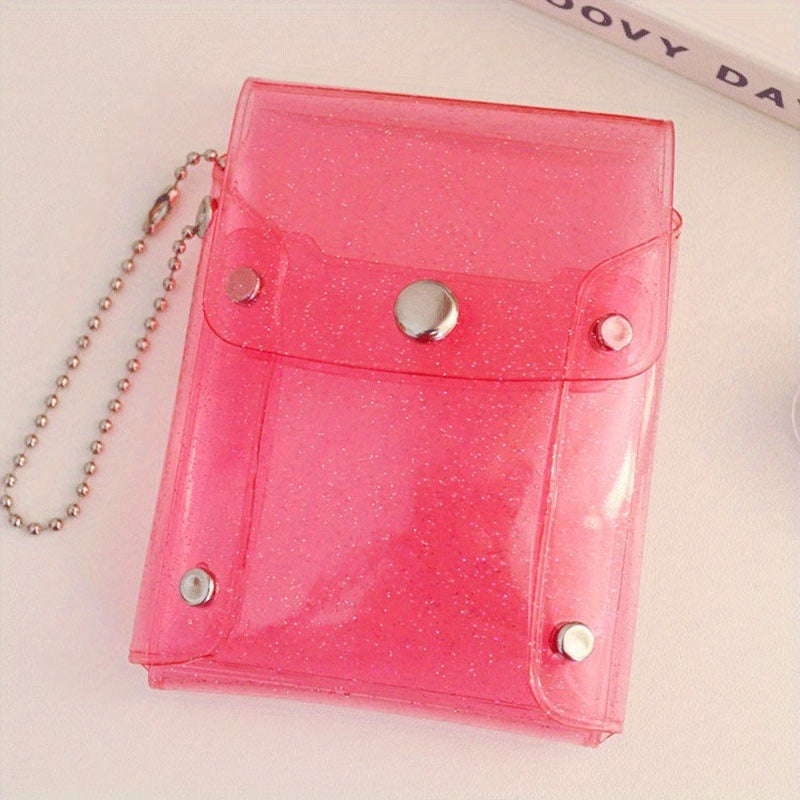 Transparent Glitter Card Holder, Mini Snap Button Coin Purse, Cute Card Storage Bag With Keychain - Mailboxes of Flushing