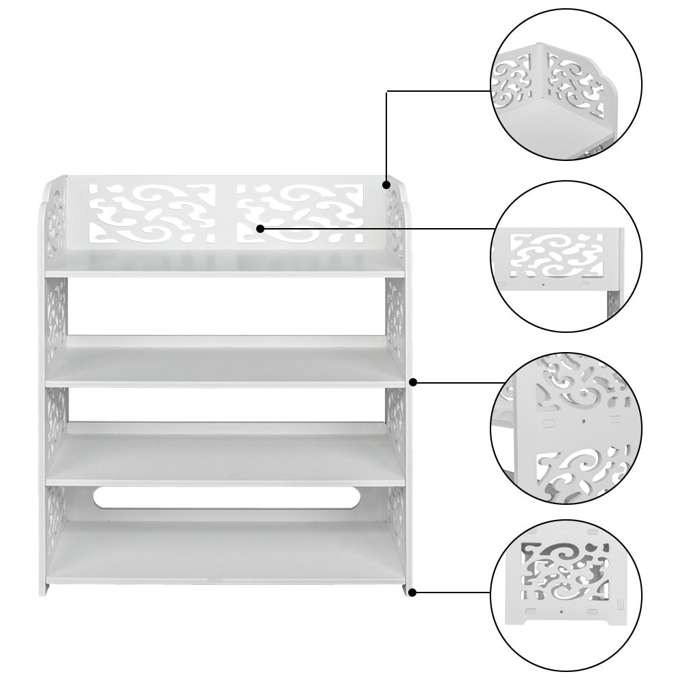 Free shipping Wood-plastic Board Four Tiers Carved Shoe Rack White YJ - Mailboxes of Flushing