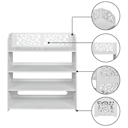 Free shipping Wood-plastic Board Four Tiers Carved Shoe Rack White YJ - Mailboxes of Flushing