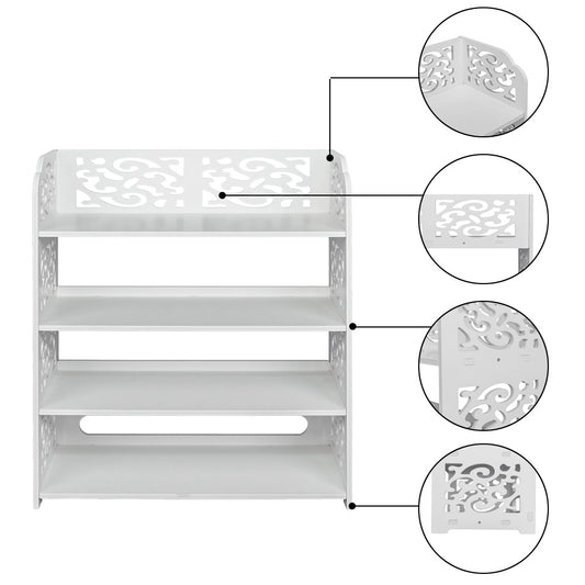 Free shipping Wood-plastic Board Four Tiers Carved Shoe Rack White YJ - Mailboxes of Flushing