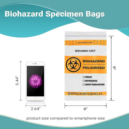 Pack of 100 Orange and Black Biohazard Specimen Bags 6 x 9 Zipper Bags Tear Pouch Bags 6x9 Thickness 2 Mil Seal Top Specimen Lab Transport Bags for Shipping Packaging Specimens; Wholesale Price - Mailboxes of Flushing