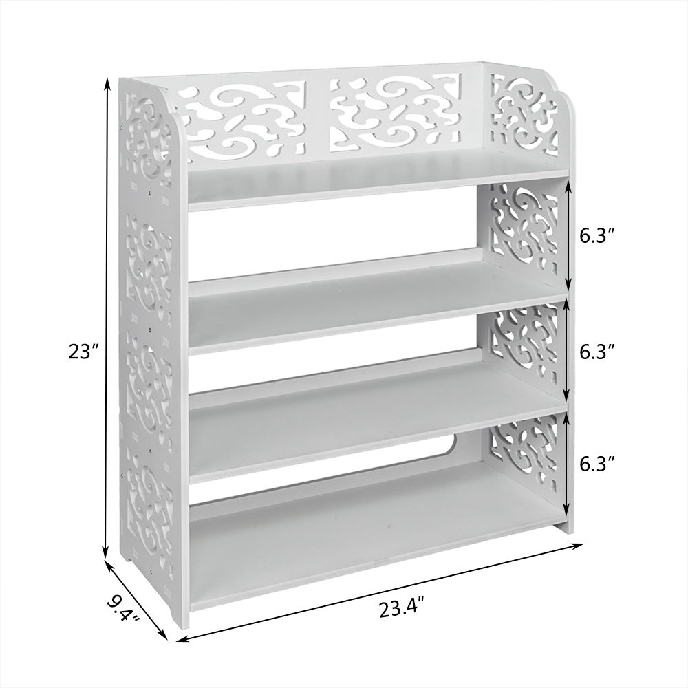 Free shipping Wood-plastic Board Four Tiers Carved Shoe Rack White YJ - Mailboxes of Flushing