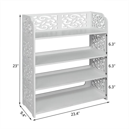 Free shipping Wood-plastic Board Four Tiers Carved Shoe Rack White YJ - Mailboxes of Flushing