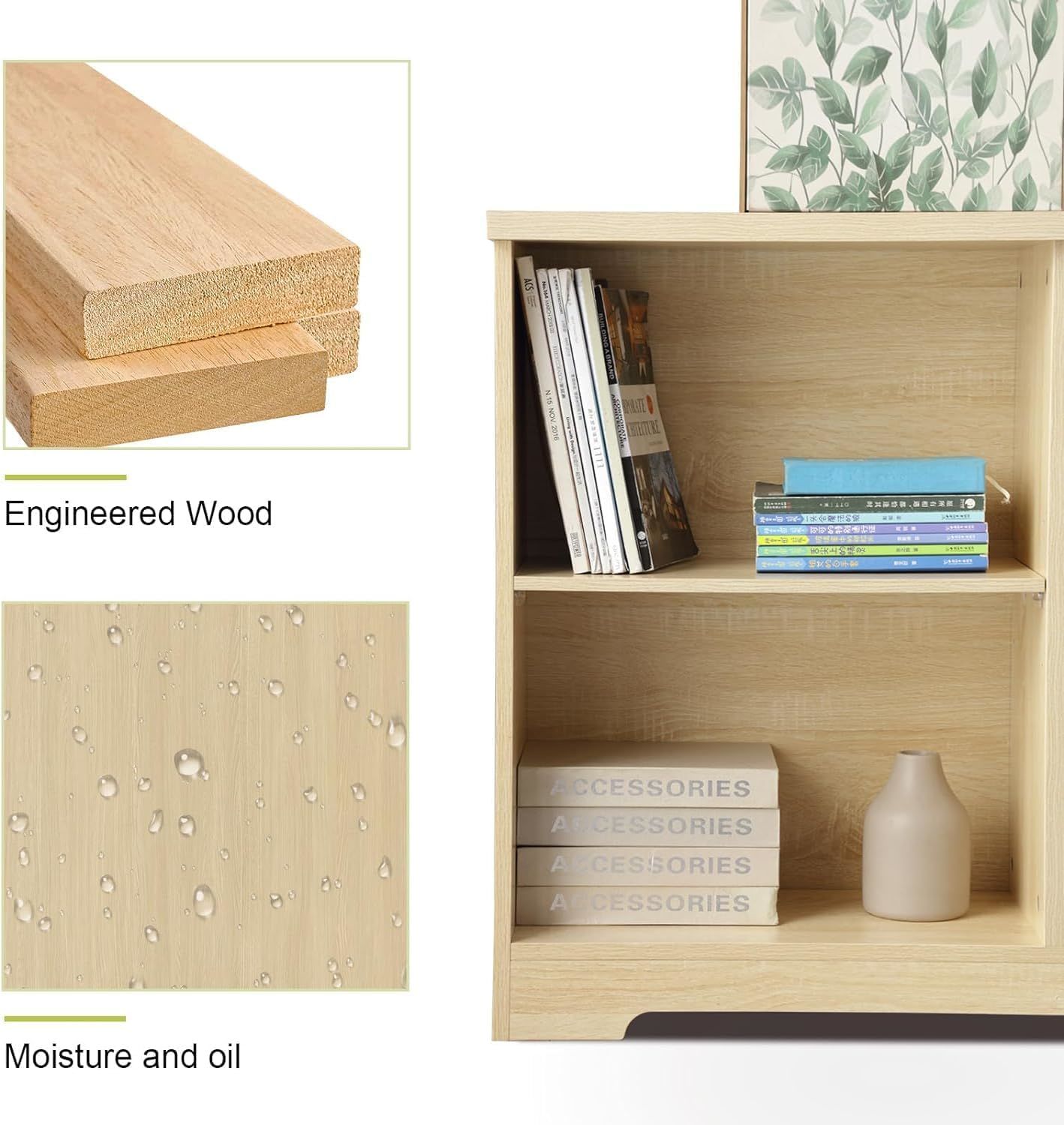 bookshelf with open adjustable bookshelf, 2-layer bookshelf, 4-bucket bookshelf organizer, small bookshelf, wooden storage cabinet in living room and office - Mailboxes of Flushing